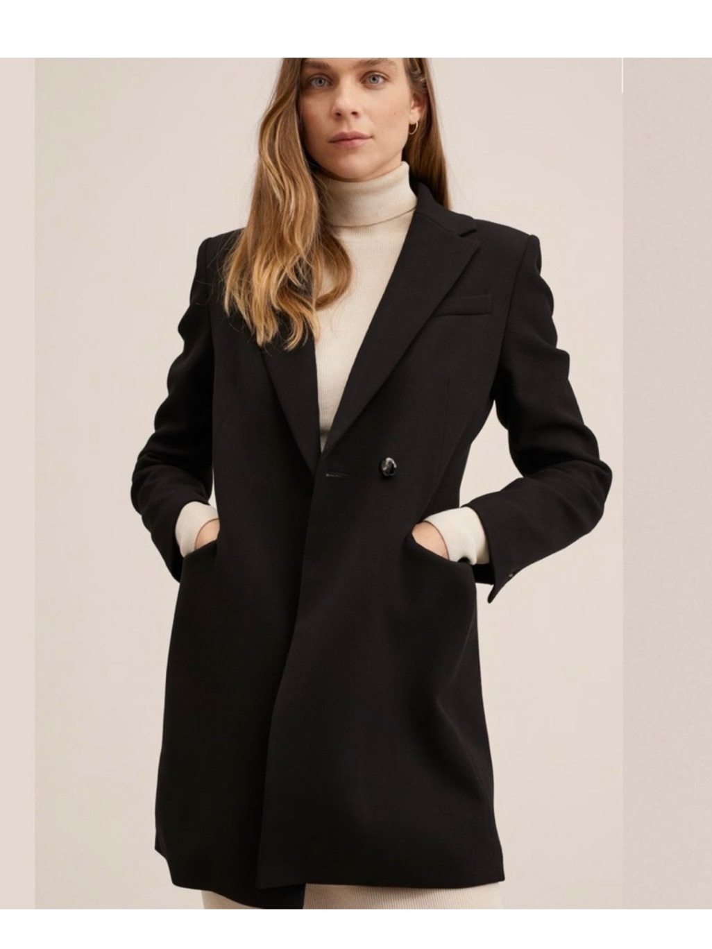 Nwt Mango Double-Breasted Black Tailored Blazer Coat Size Xl